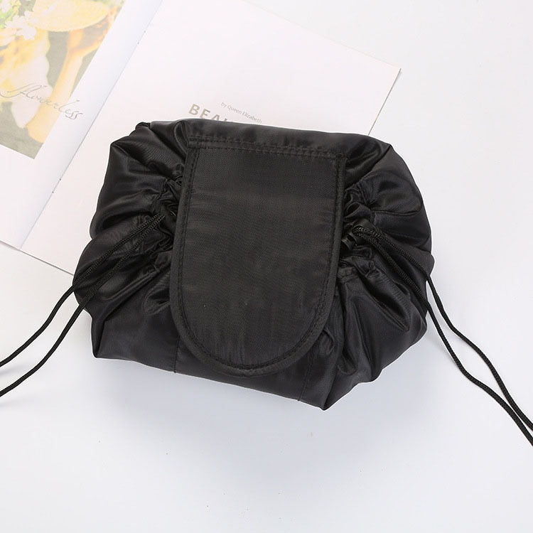 Stylish blue women's portable drawstring cosmetic bag, functional travel storage & makeup pouch.