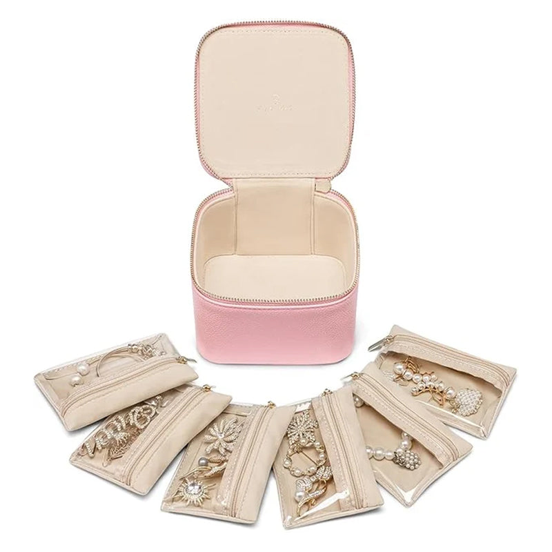 Stylish women's portable leather jewelry storage case, a must-have travel accessory