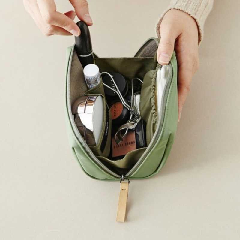 Elegant women's travel makeup organizer with secure zipper closure