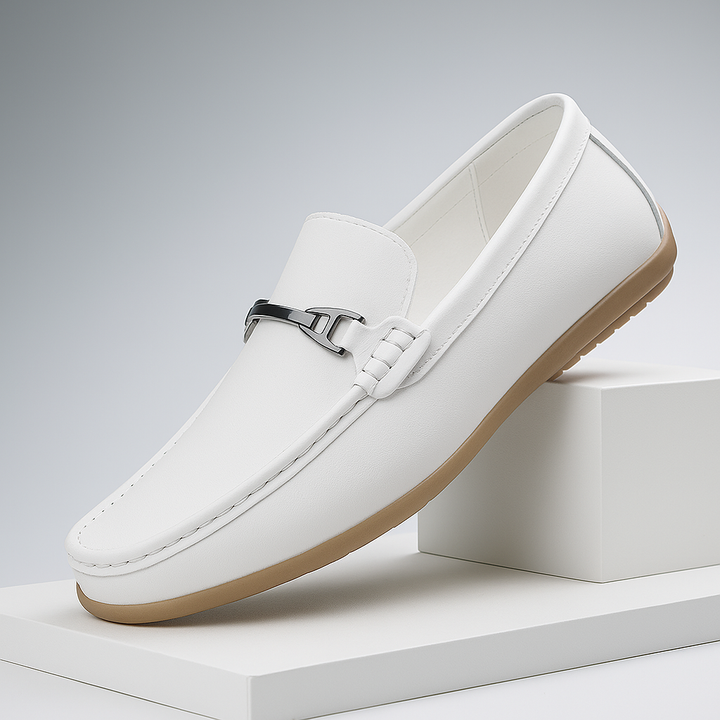 Pair of women's leather loafers, slip-on style for easy wear, suitable for all-day comfort