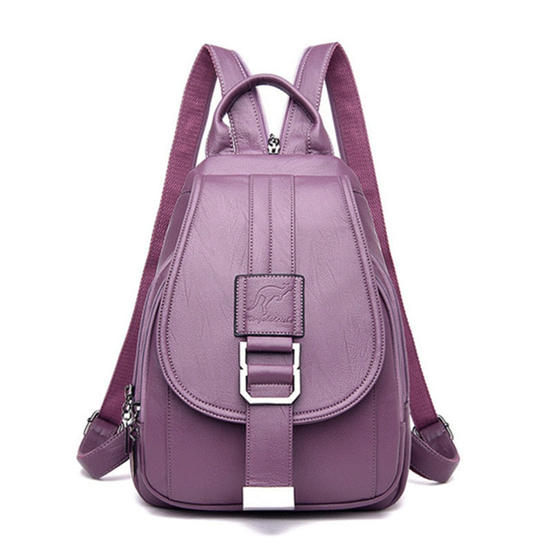 Women's casual leather backpack, water-resistant and anti-theft, great for everyday fashion.