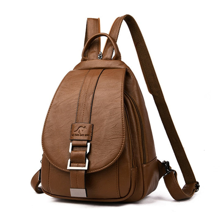 High-quality women's leather backpack, water-resistant, ideal for urban travel & daily essentials.