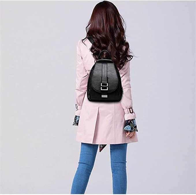 Functional women's water-resistant leather backpack with anti-theft features for secure travel.