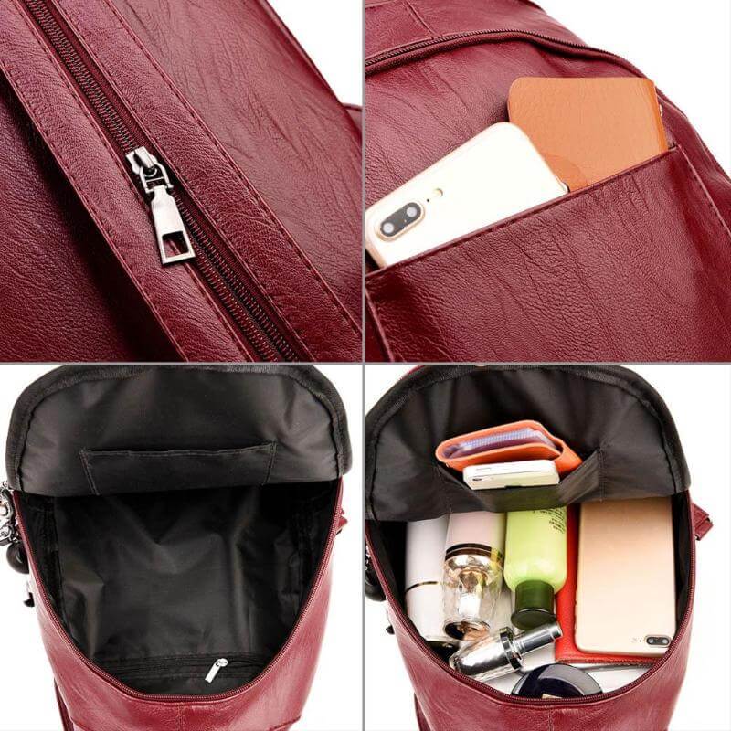 Sophisticated women's leather travel bag, water-resistant & anti-theft, a premium backpack.