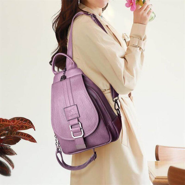 Trendy women's premium leather backpack, water-resistant, perfect fashion accessory & daily carry.