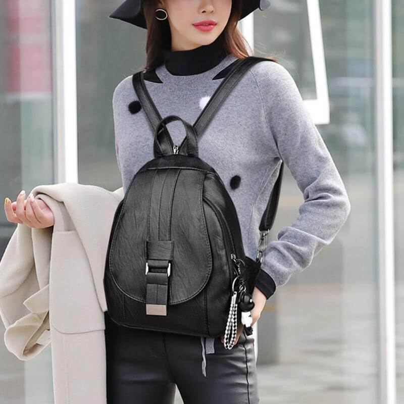 Fashion-forward women's leather backpack, water-resistant & comfortable for daily use.