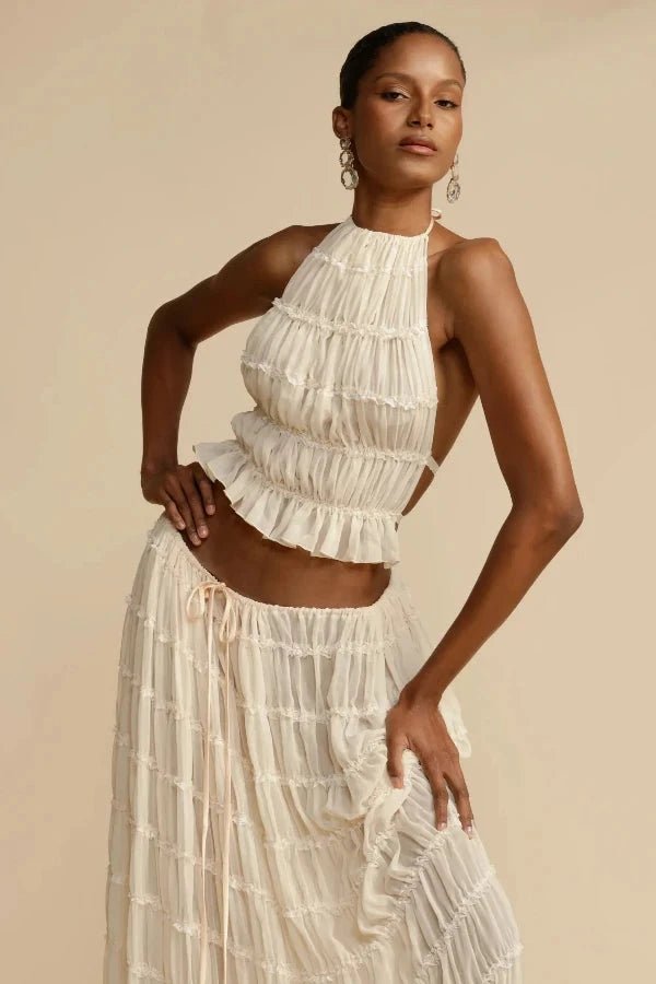 Stylish women's White Bliss printed two-piece lounge co-ord set, ideal for relaxed comfort and casual fashion.