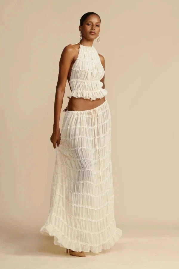 Versatile women's White Bliss printed lounge co-ord two-piece set, great for comfortable everyday casual wear.