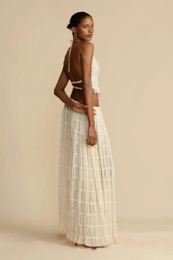 Complete women's printed lounge co-ord two-piece set in White Bliss. Comfortable, stylish, and essential casual fashion.