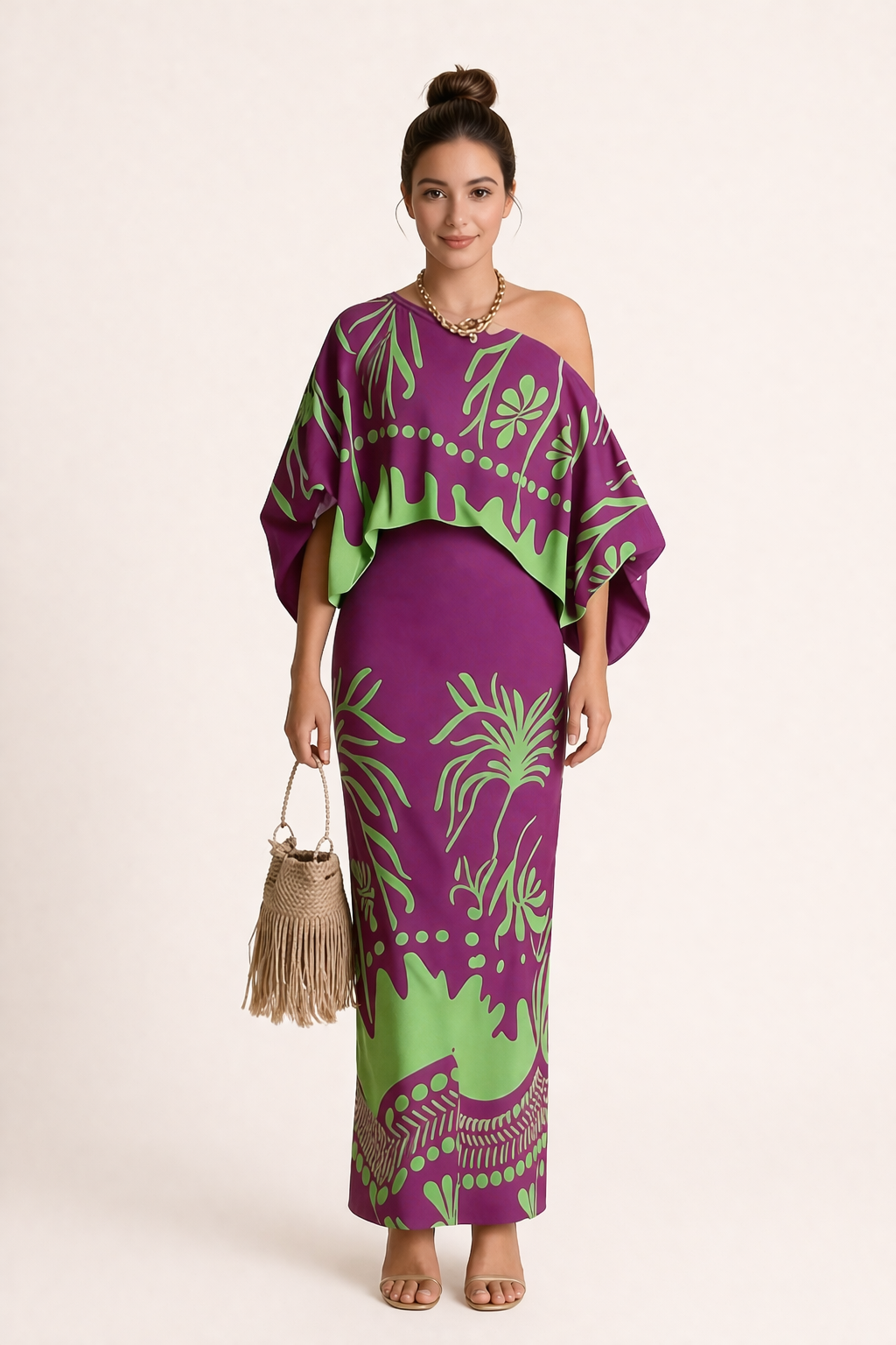 Women's printed maxi skirt and loose blouse co-ord set, perfect for summer vacation and boho chic style.