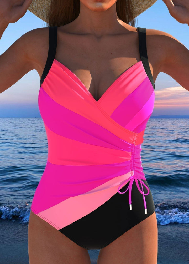 Women's one-piece swimsuit: printed surplice style with tummy control for a sleek and comfortable fit.