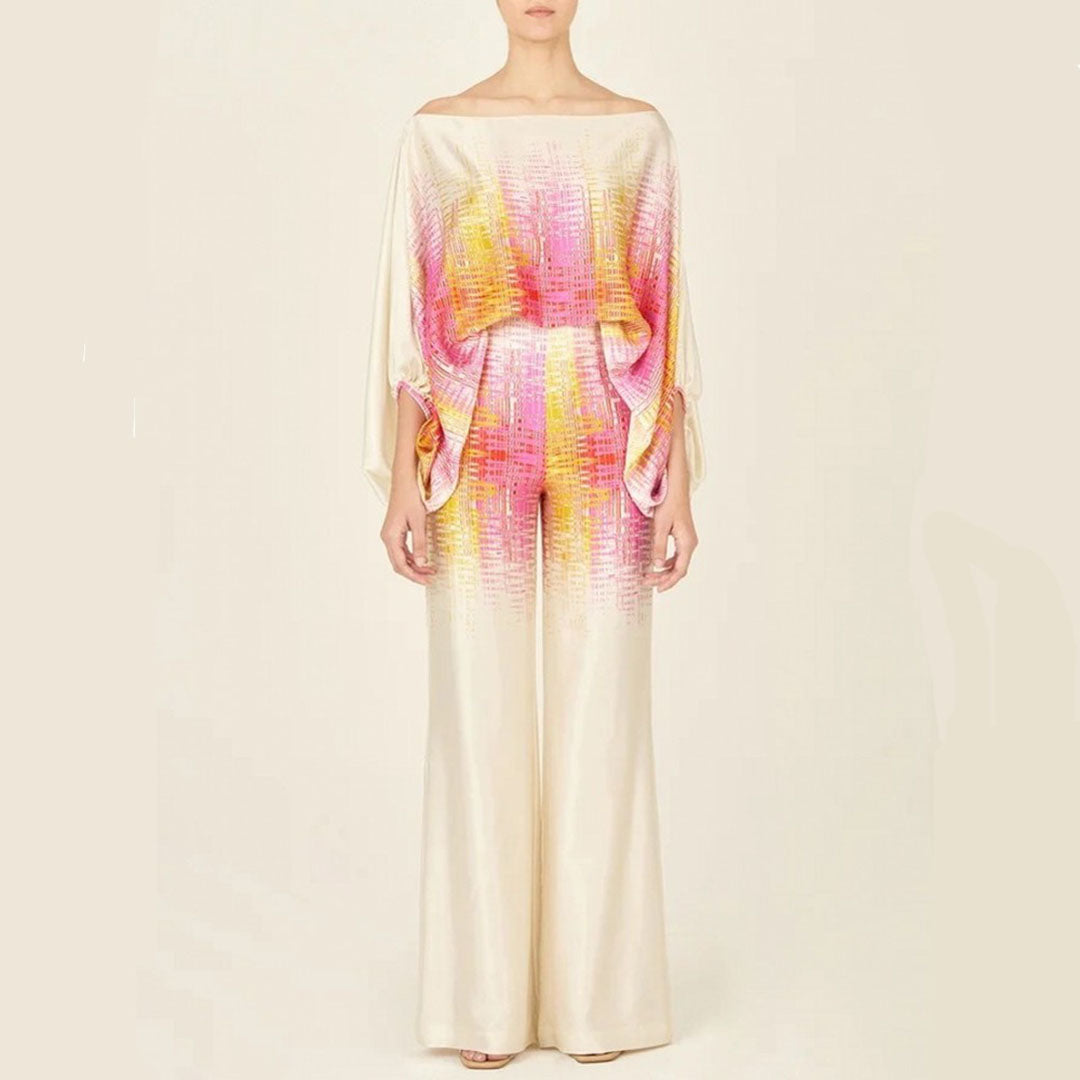 Versatile women's printed 2-piece set, relaxed fit. Chic for summer, fall, casual outings.