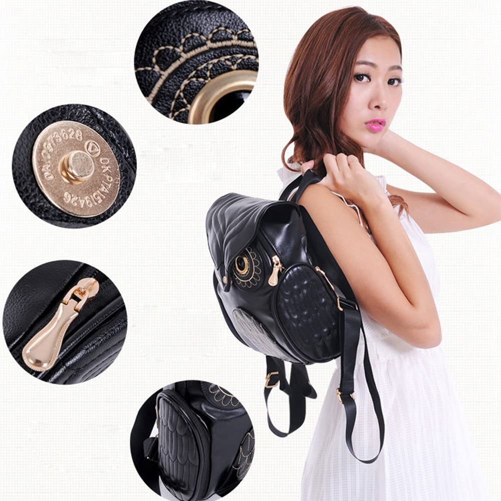 Stylish women's PU leather backpack with unique owl print & convenient multi-pockets. Fashionable.