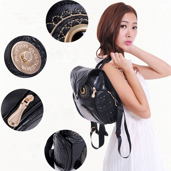 Stylish women's PU leather backpack with unique owl print & convenient multi-pockets. Fashionable.