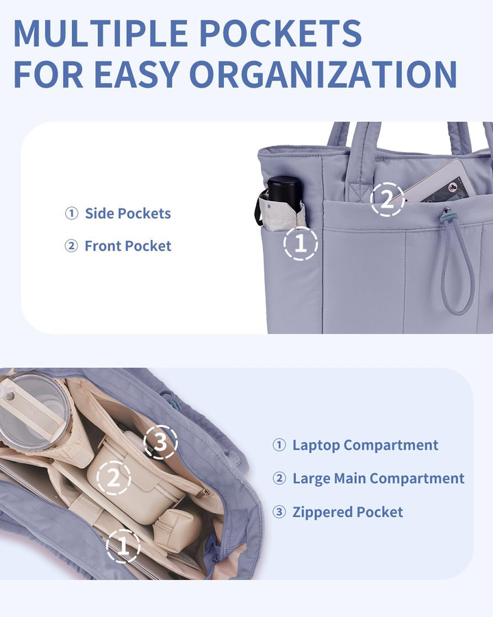 Professional quilted work tote, includes laptop compartment & handy cup holder.