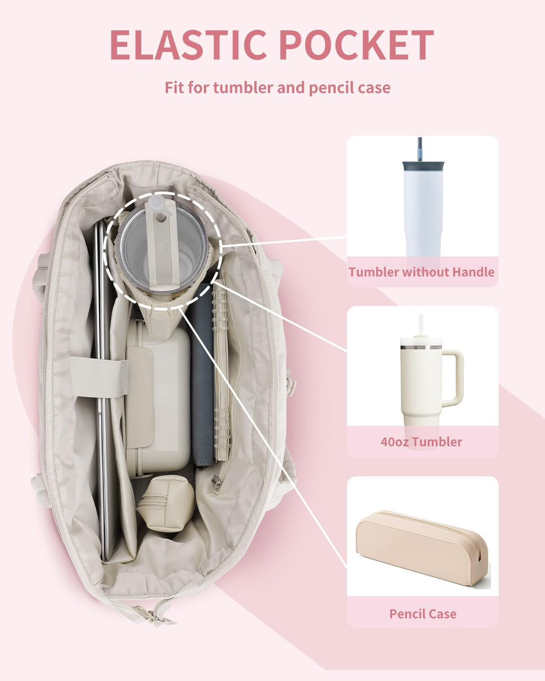 Everyday women's shoulder bag: quilted puffer tote with cup holder & laptop sleeve.