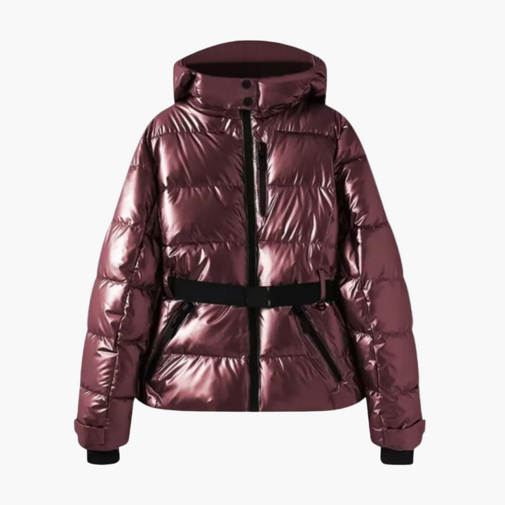 Quilted texture detail on sleeve of a women's winter coat, highlighting quality and warmth