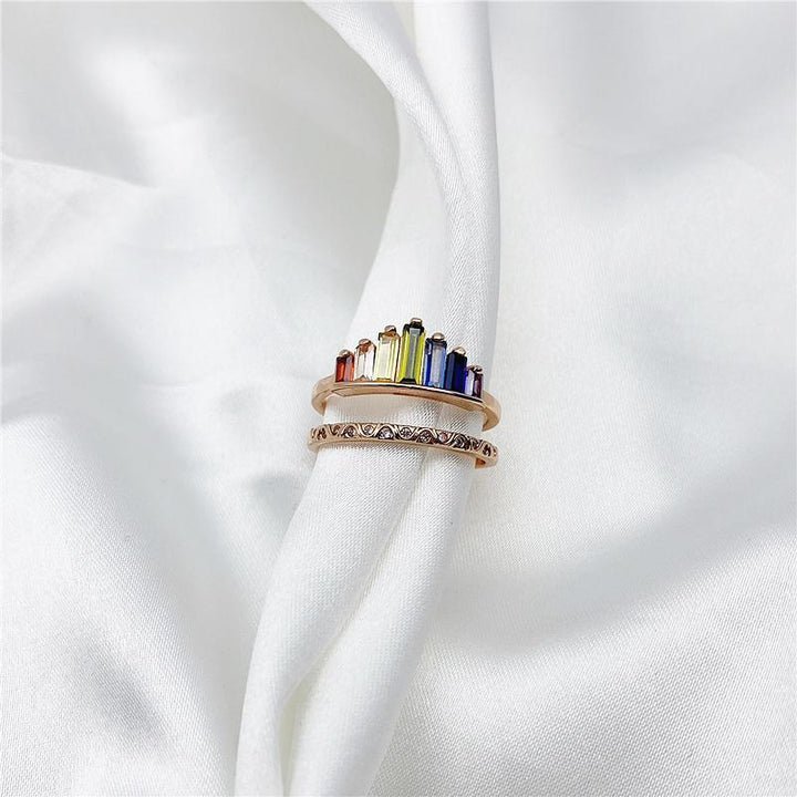 Stylish women's rainbow diamond ring, adjustable fit, perfect fashion gift