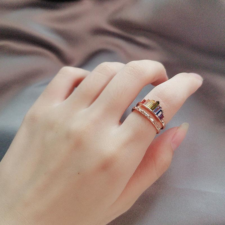 Elegant women's colorful micro diamond ring, copper jewelry, vibrant gem design