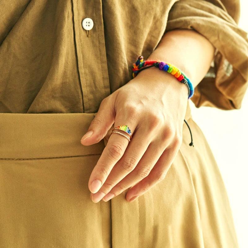 Gift-ready women's rainbow diamond ring, adjustable copper band, unique gem accessory