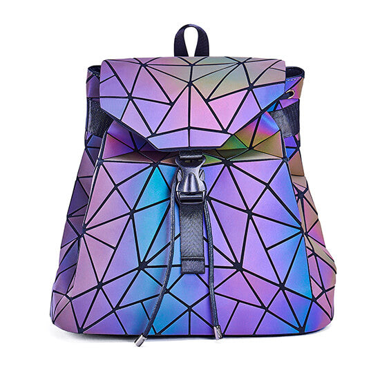 Stand out with this women's luminous reflective geometric backpack, a dazzling color-changing travel bag.