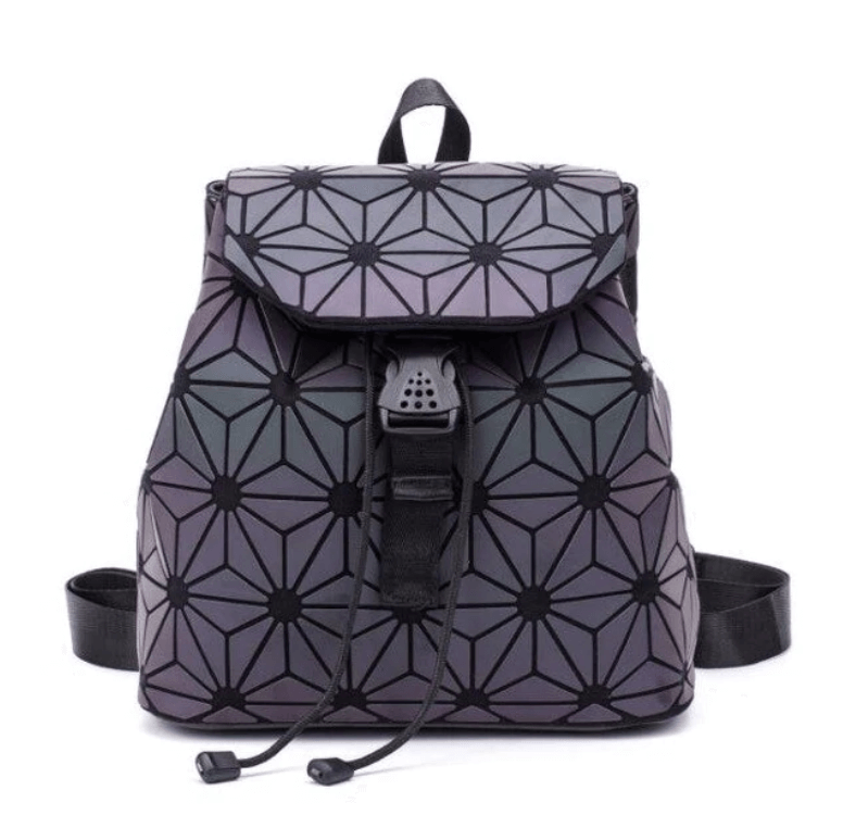 Women's accessory: a reflective geometric handbag and backpack with stunning color-changing effect.