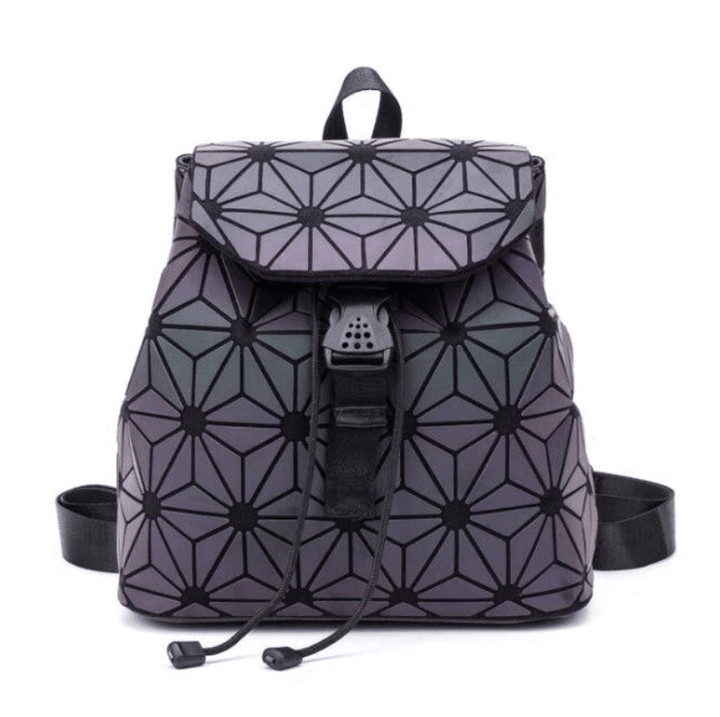 Women's accessory: a reflective geometric handbag and backpack with stunning color-changing effect.