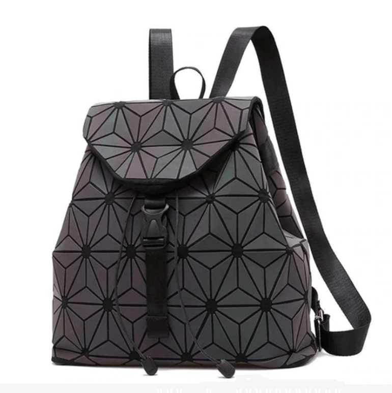 Versatile women's geometric backpack made from faux leather, luminous and color-changing for day or night.