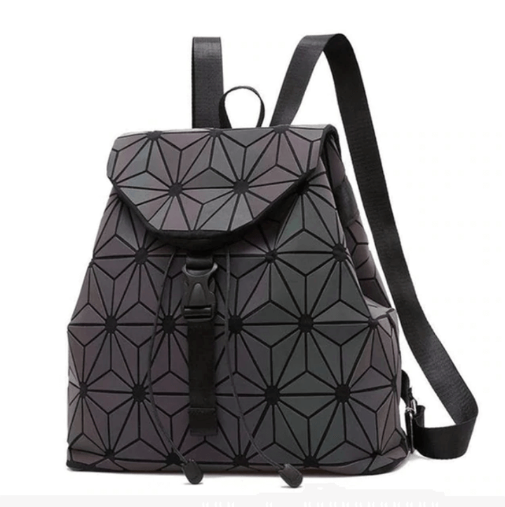 Versatile women's geometric backpack made from faux leather, luminous and color-changing for day or night.