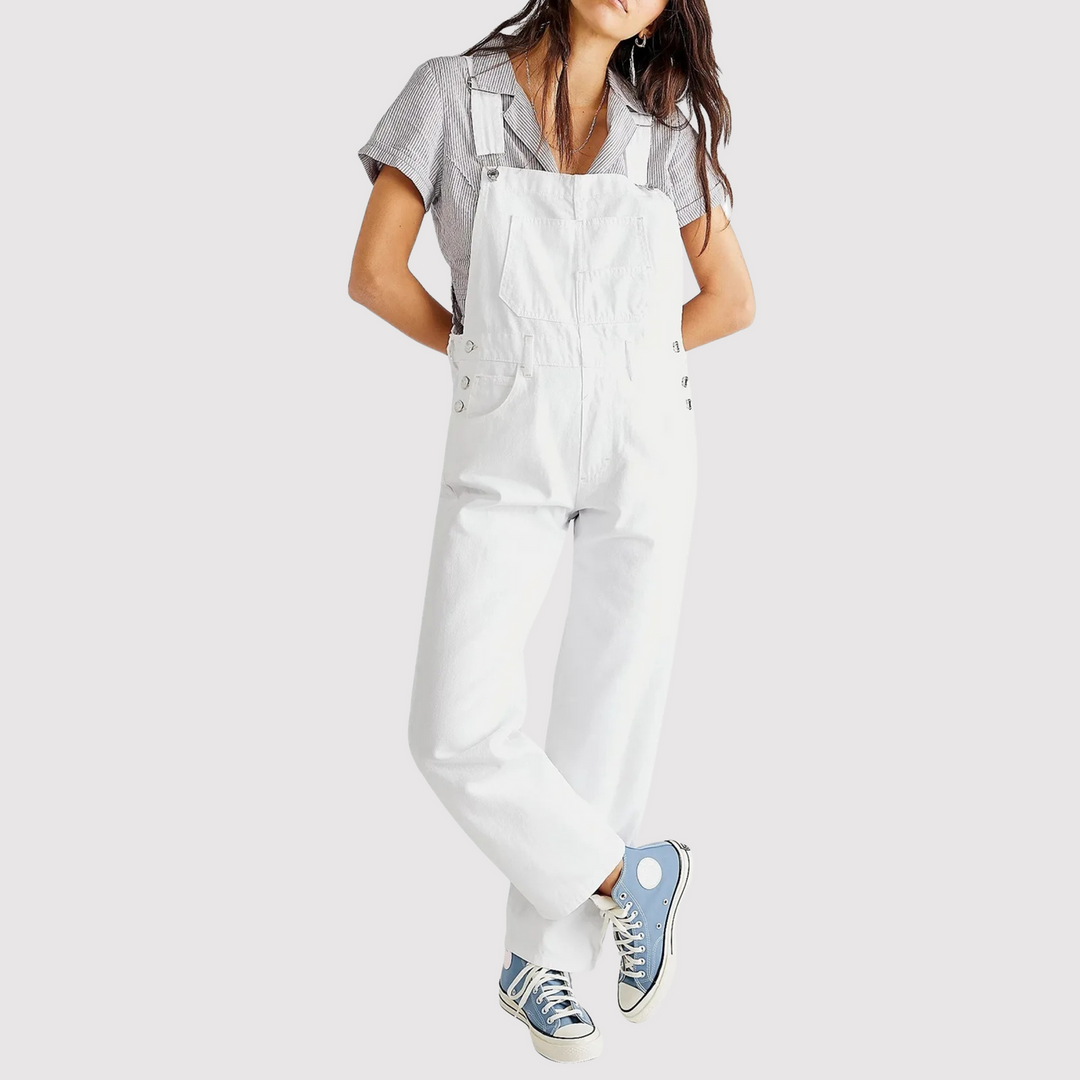 Comfortable denim dungarees for women, featuring a relaxed fit. Versatile women's overalls for spring, summer & autumn.