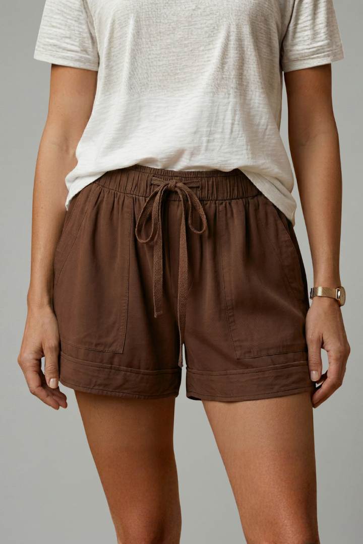 Easy-care women's loungewear shorts with a drawstring for adjustability.