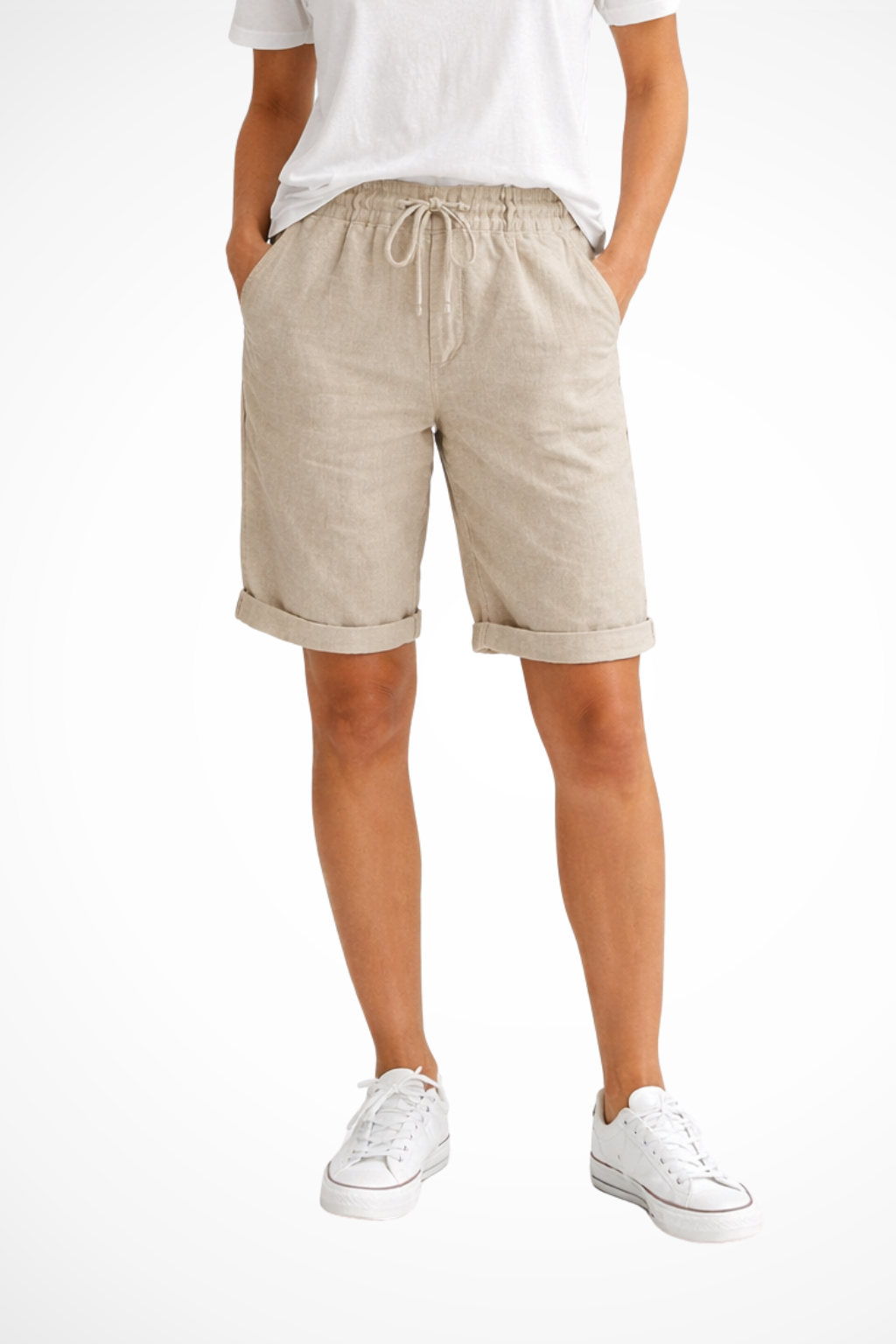 Women's relaxed fit drawstring shorts in soft fabric, perfect for casual summer wear and everyday comfort.