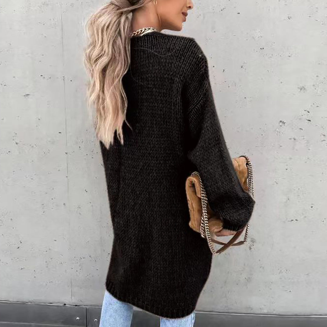 Stylish women's long sleeve open front cardigan in a relaxed fit, versatile knitwear