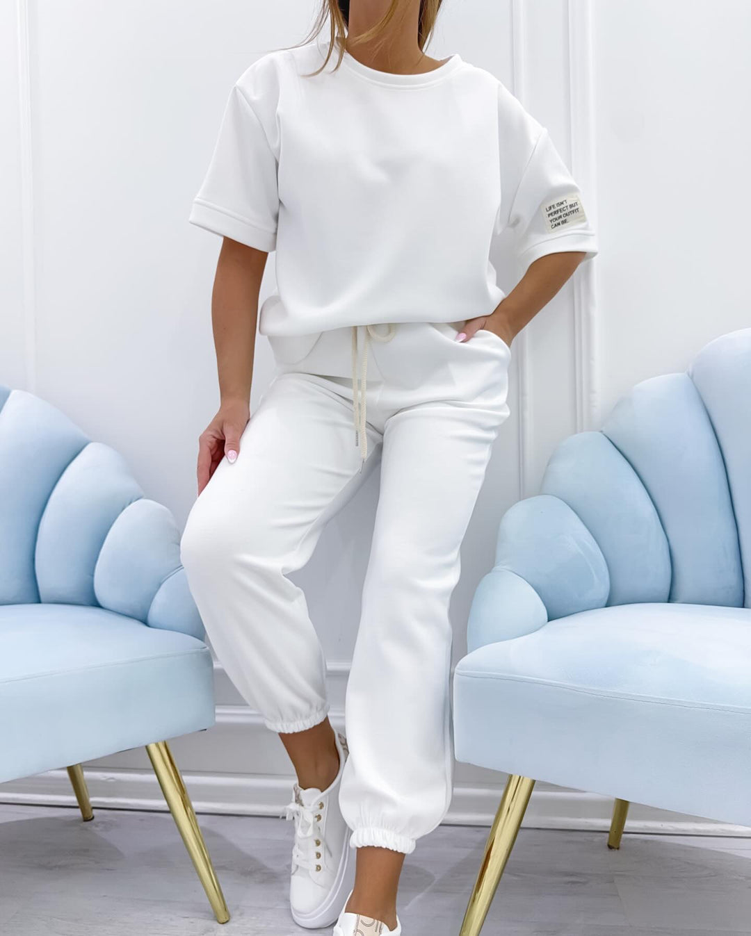 Women's relaxed fit short sleeve set, perfect comfortable loungewear & casual wear for summer.