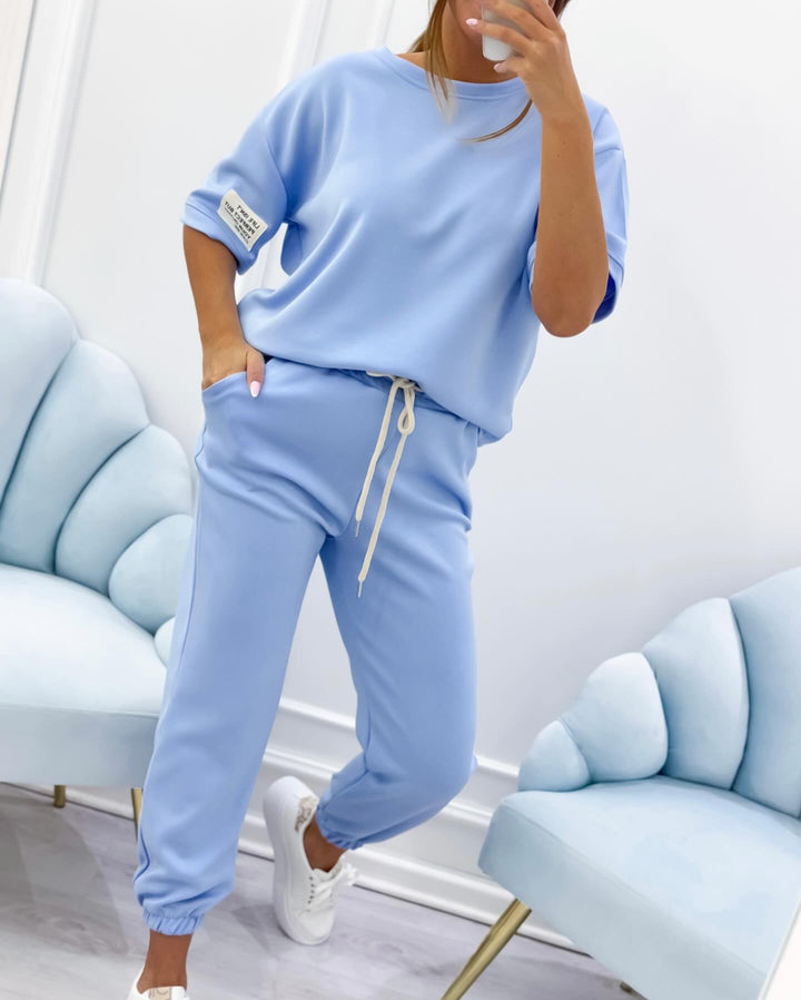 Stylish women's matching short sleeve set with a relaxed fit for ultimate all-day comfort.