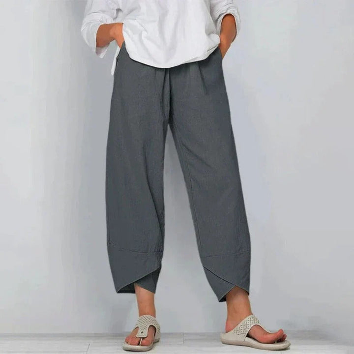 Military green relaxed fit summer trousers for women, versatile and comfortable for casual outfits.