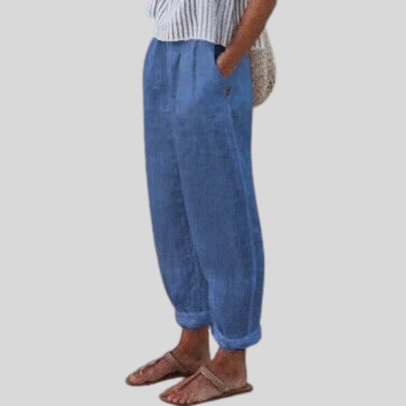 Comfortable women's relaxed fit pants, featuring a chic folded hem for versatile everyday fashion.