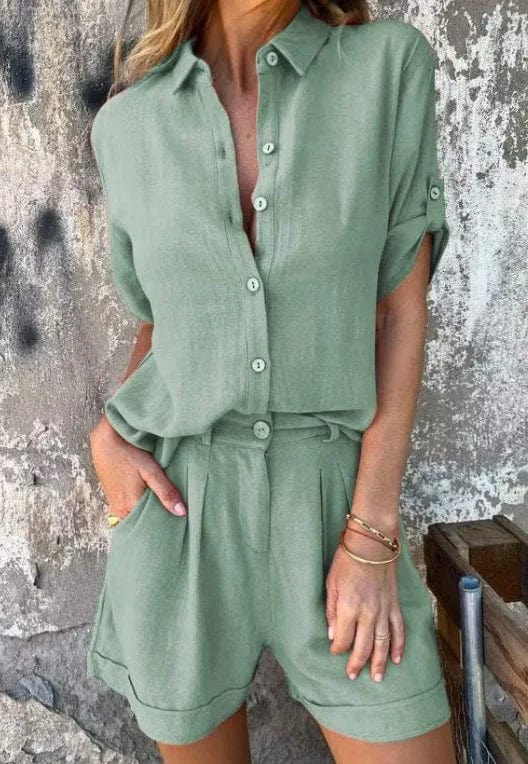 Orange women's relaxed fit two-piece set, combining stylish comfort for spring and summer.