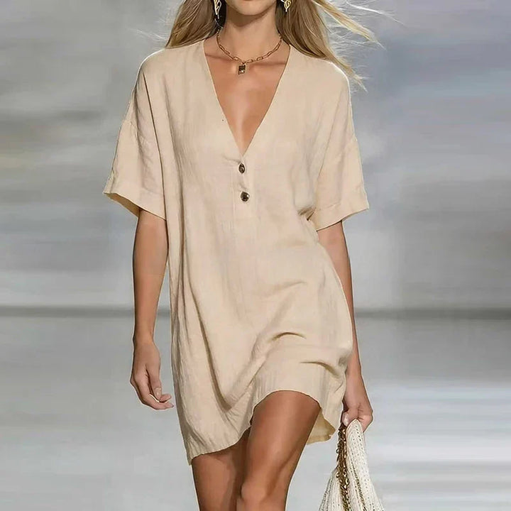 Everyday women's V-neck shirt dress. Button-front, relaxed fit design ensures maximum comfort and style.