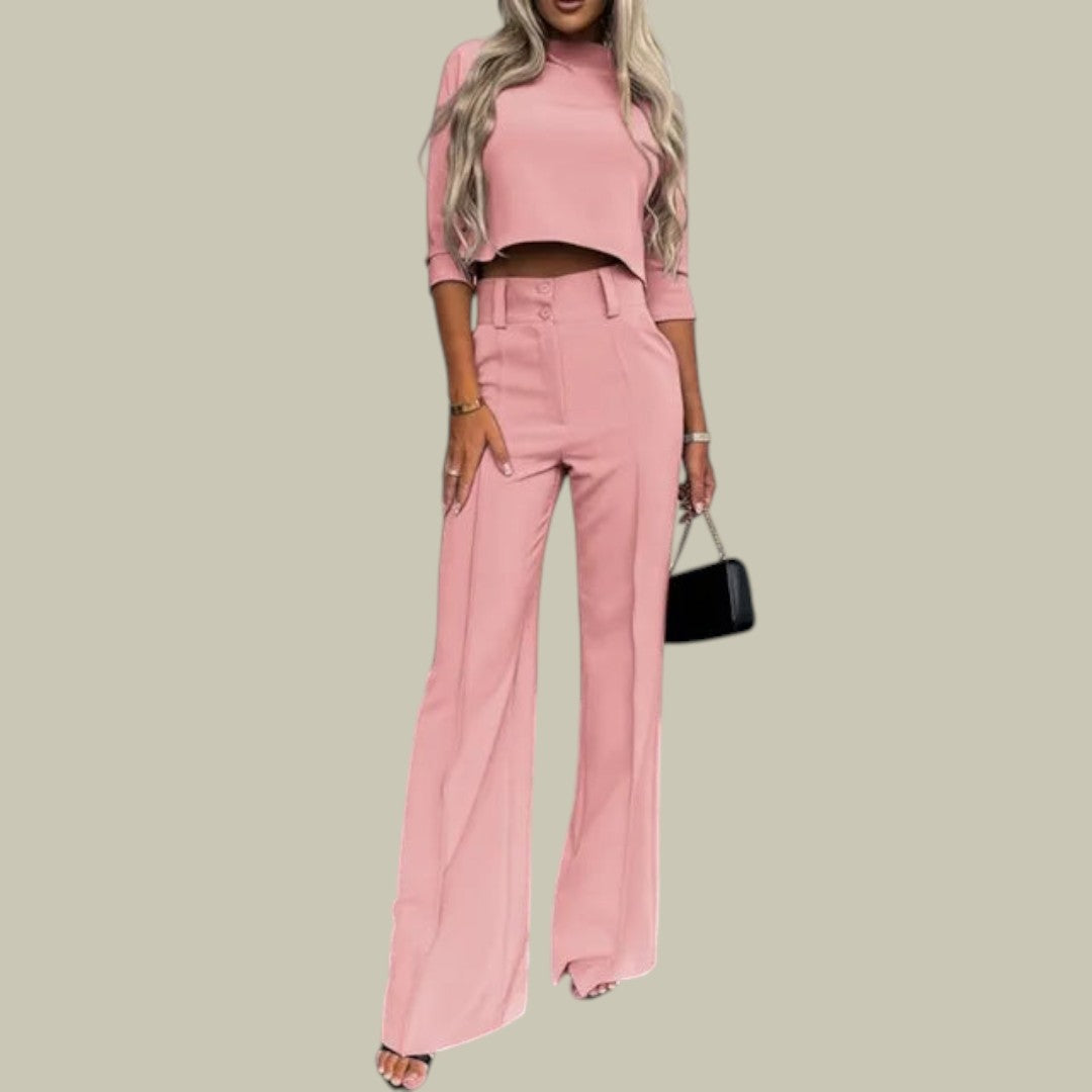 Womens loungewear set featuring a stylish cropped top and wide-leg pants