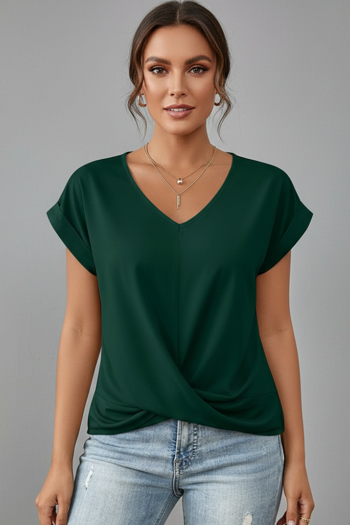 Casual women's V-neck short sleeve t-shirt, perfect for effortless daily wear and comfort.