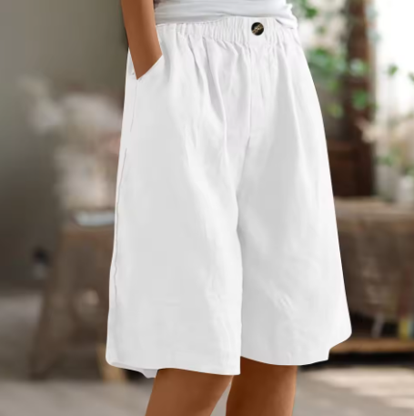 High-rise wide leg Bermuda shorts, women's relaxed fit & elastic waist for stylish summer comfort.