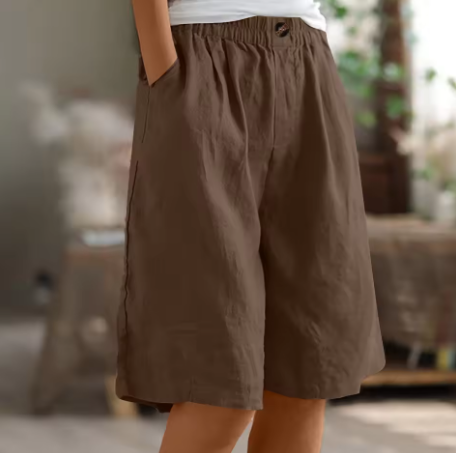 Women's comfy wide leg Bermuda shorts, relaxed fit, elastic waist. Essential summer casual wear.