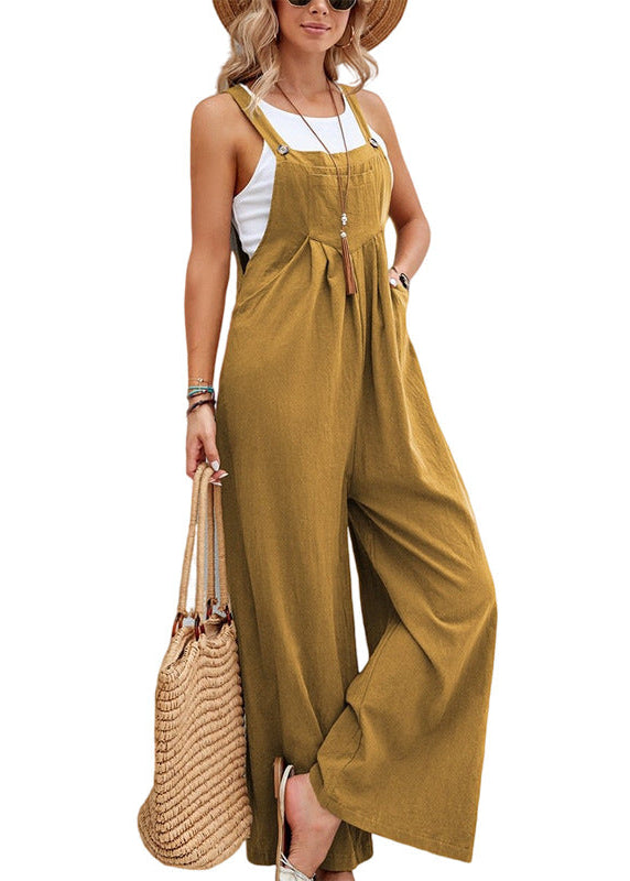 Women's casual wide leg jumpsuit with adjustable straps & functional pockets. Relaxed fit, perfect for summer.
