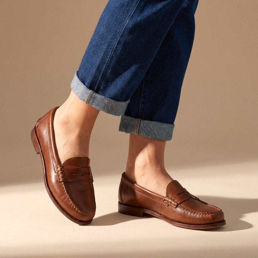 Women's retro flat loafers in classic design for effortless style and all-day comfort. Perfect everyday slip-on shoes.