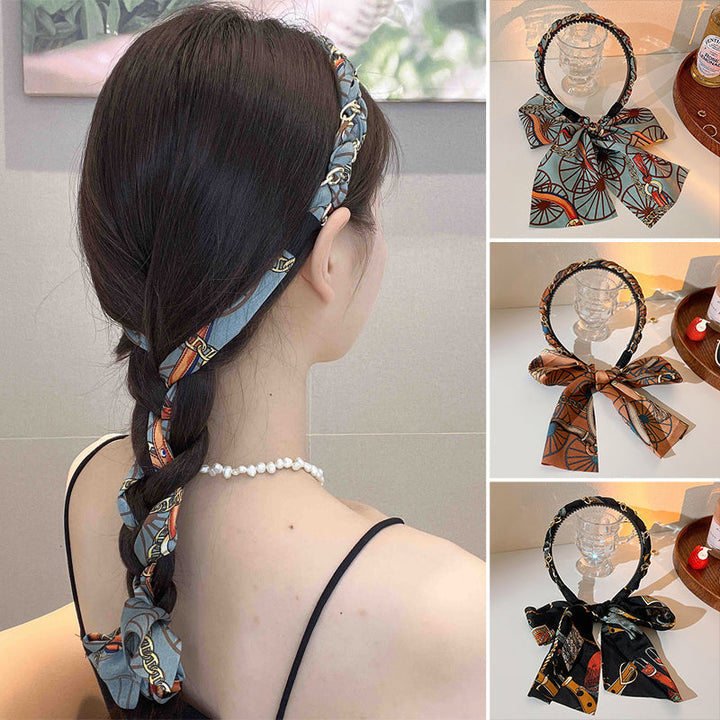 Retro ribbon hairband, presented neatly, emphasizing its use for easy and stylish women's braiding.