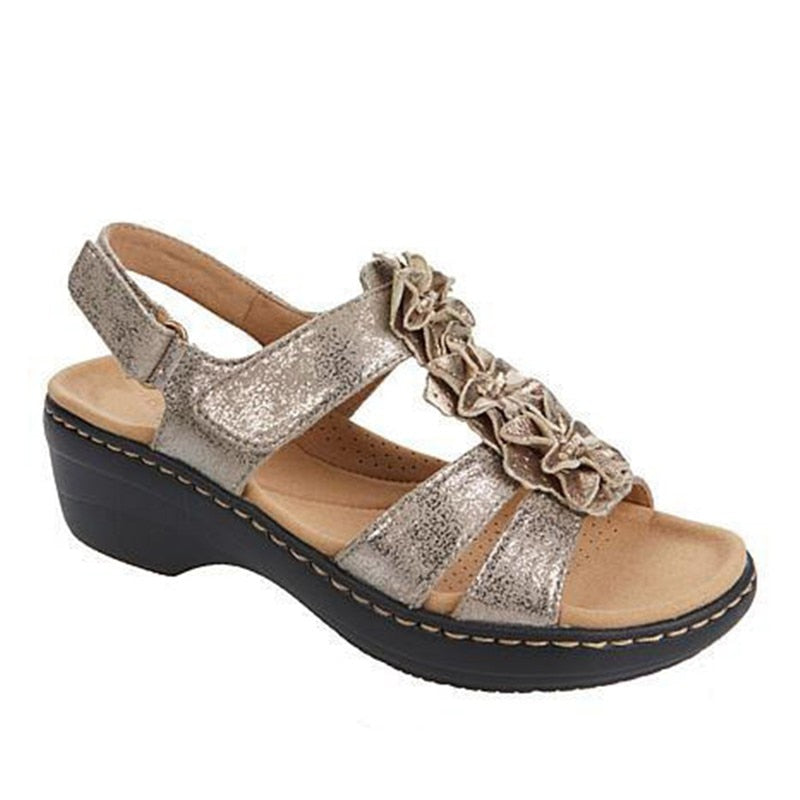 Women's orthopedic retro sandals, comfortable gladiator style with a stable wedge heel.