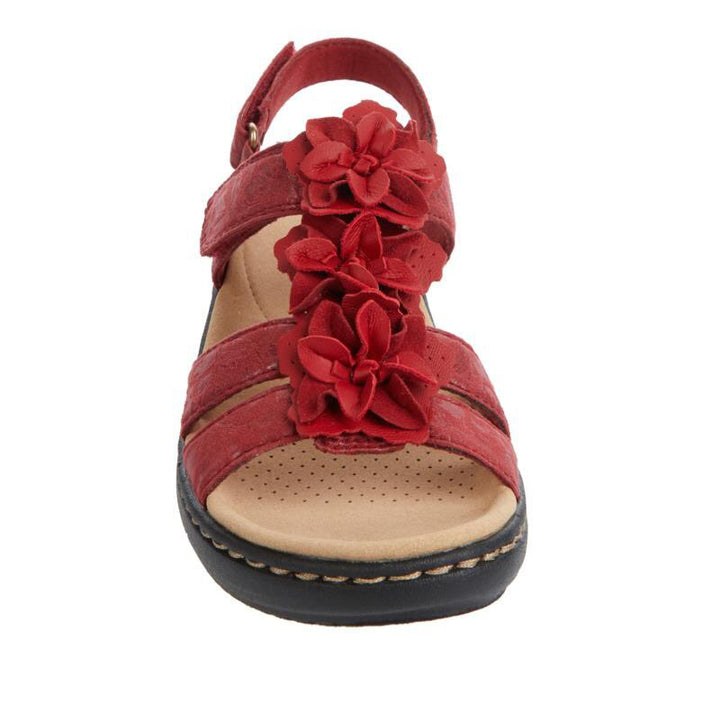 Elegant women's Roman sandals, retro style with a peep-toe and comfortable wedge.
