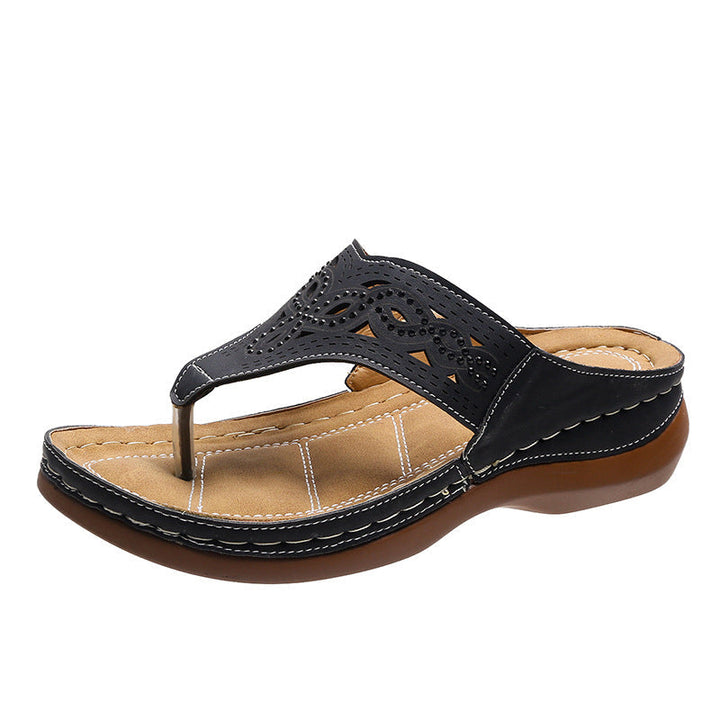 Fashionable women's comfort shoes: rhinestone wedge sandals with built-in arch support