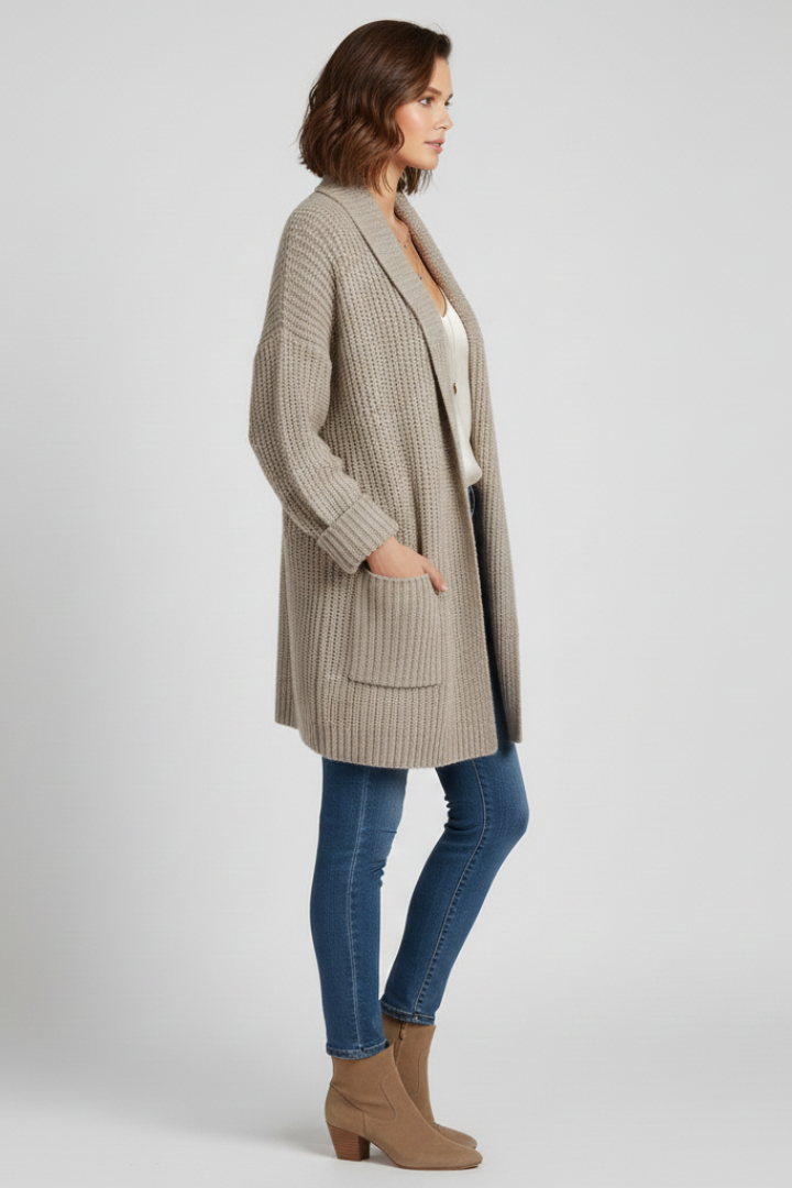 Stylish women's long sleeve ribbed V-neck cardigan, an essential open front layering sweater for fall fashion.